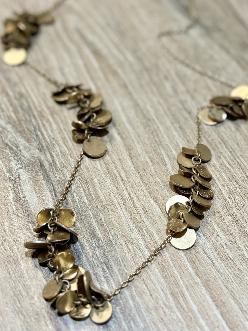 Lydell Gold Tone Disc Fringe Necklace 32” Layered Statement Necklace
